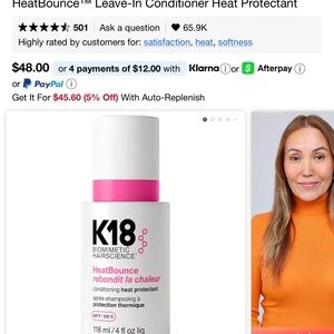 K18 Biomimetic Hairscience 
HeatBounce™ Leave-In Conditioner Heat Protectant NWT